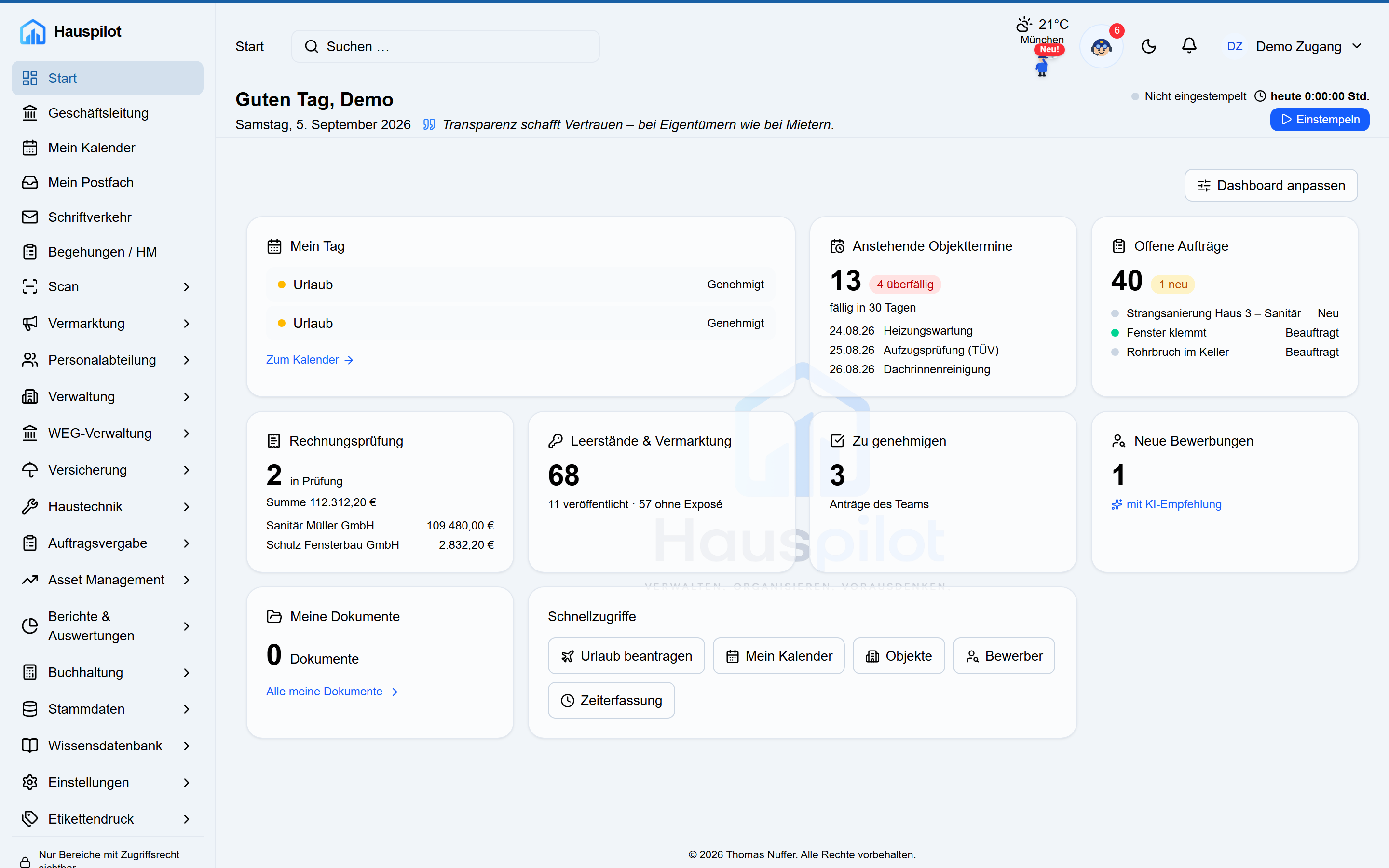 Hauspilot – Dashboard-Übersicht